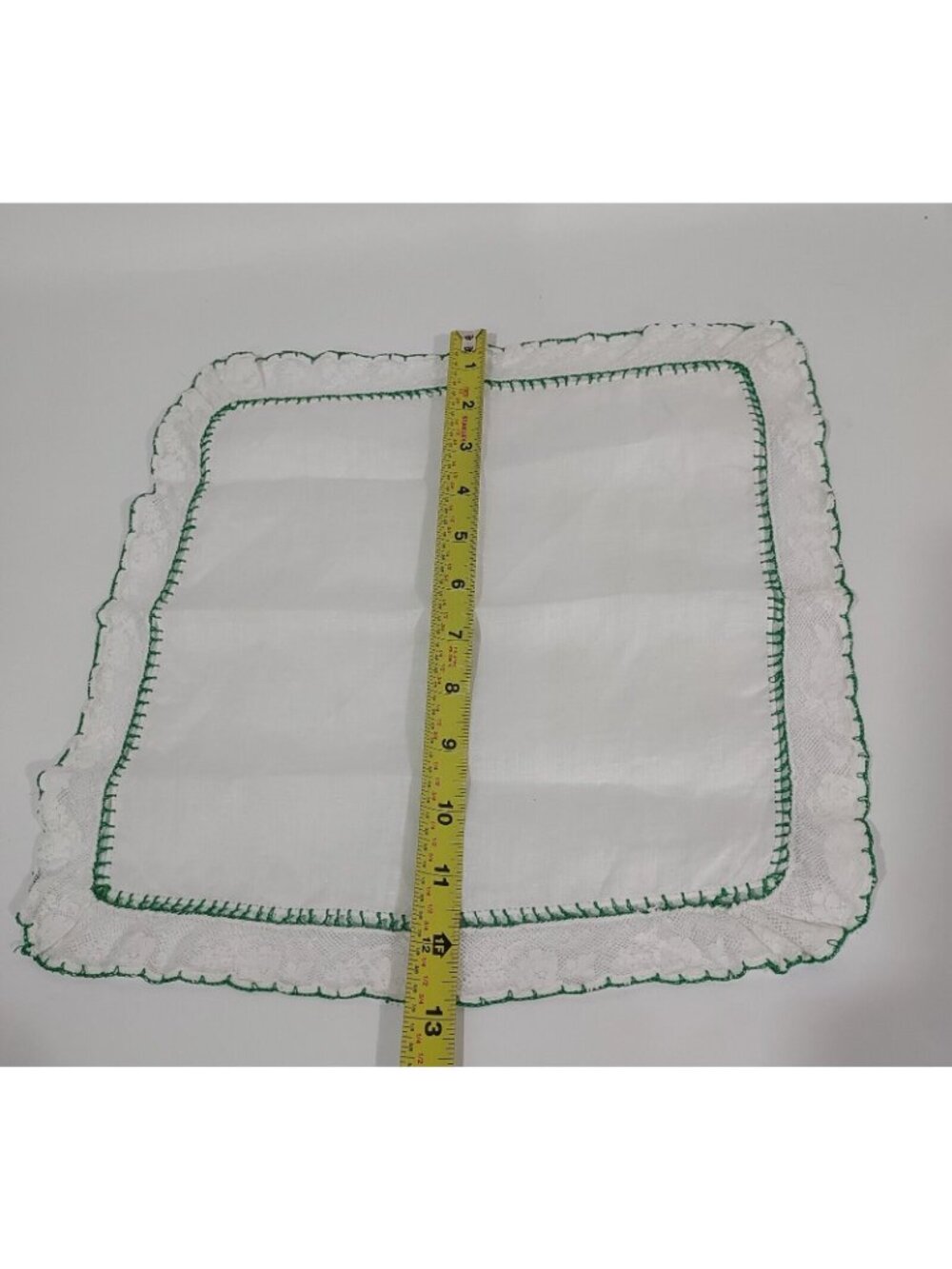 Handerchief Antique 13x13 Handmade French Lace 1920 Wedding Green Embroridred - Picture 4 of 8